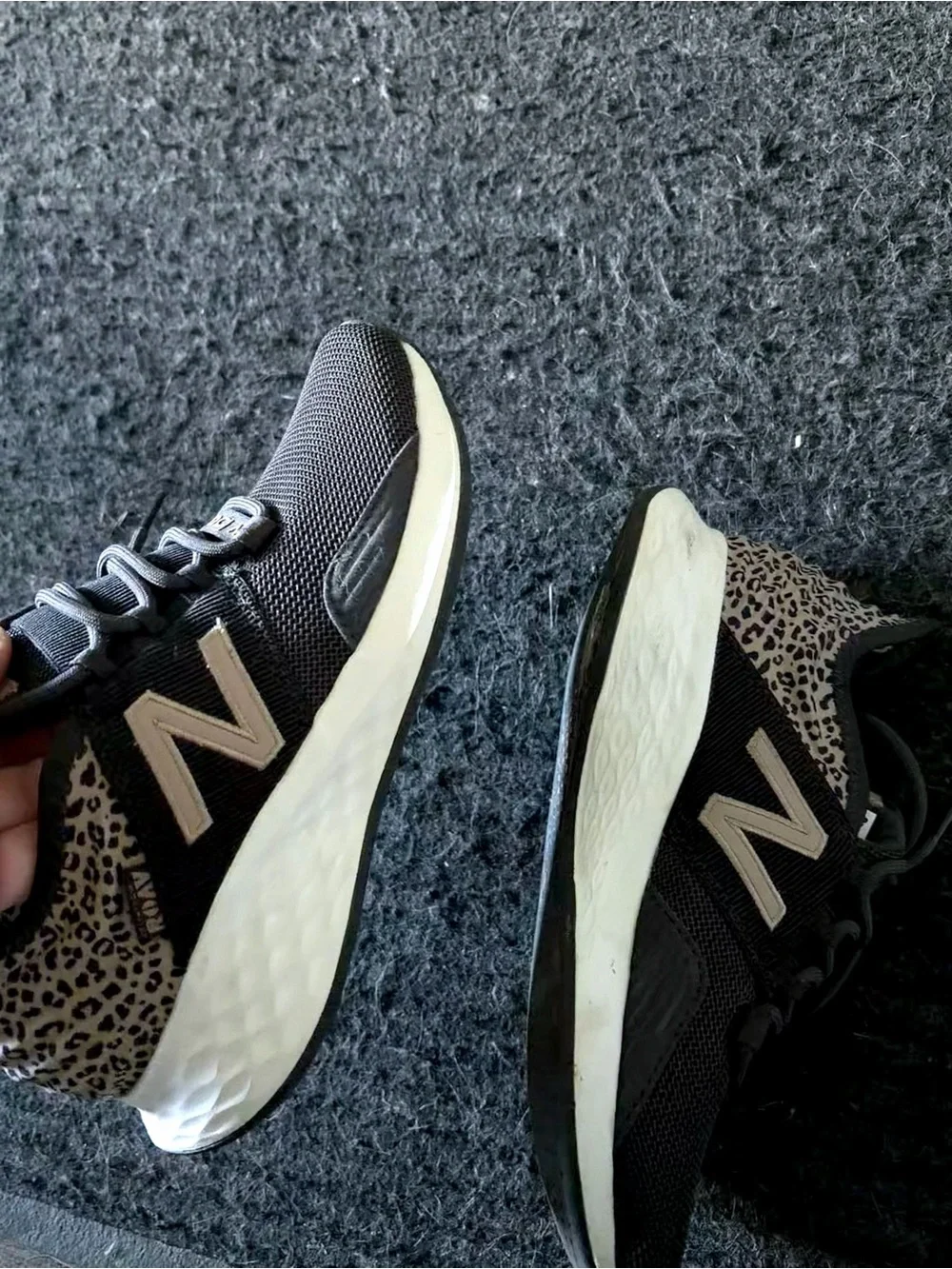 New Balance Women’s Black with tan Leopard Accent Athletic Sneakers